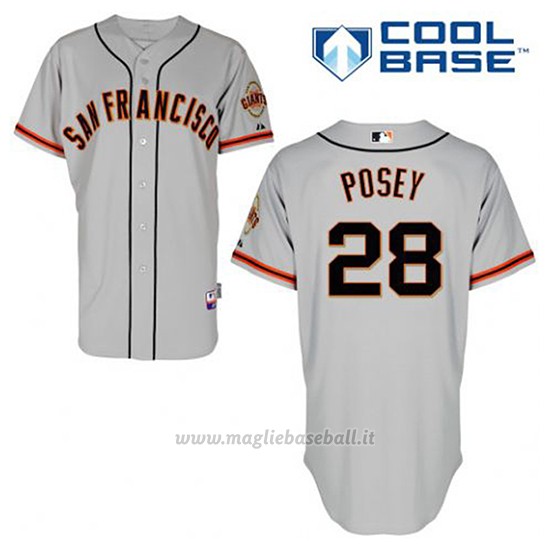 Maglia Baseball Uomo San Francisco Giants Buster Posey 28 Grigio Cool Base